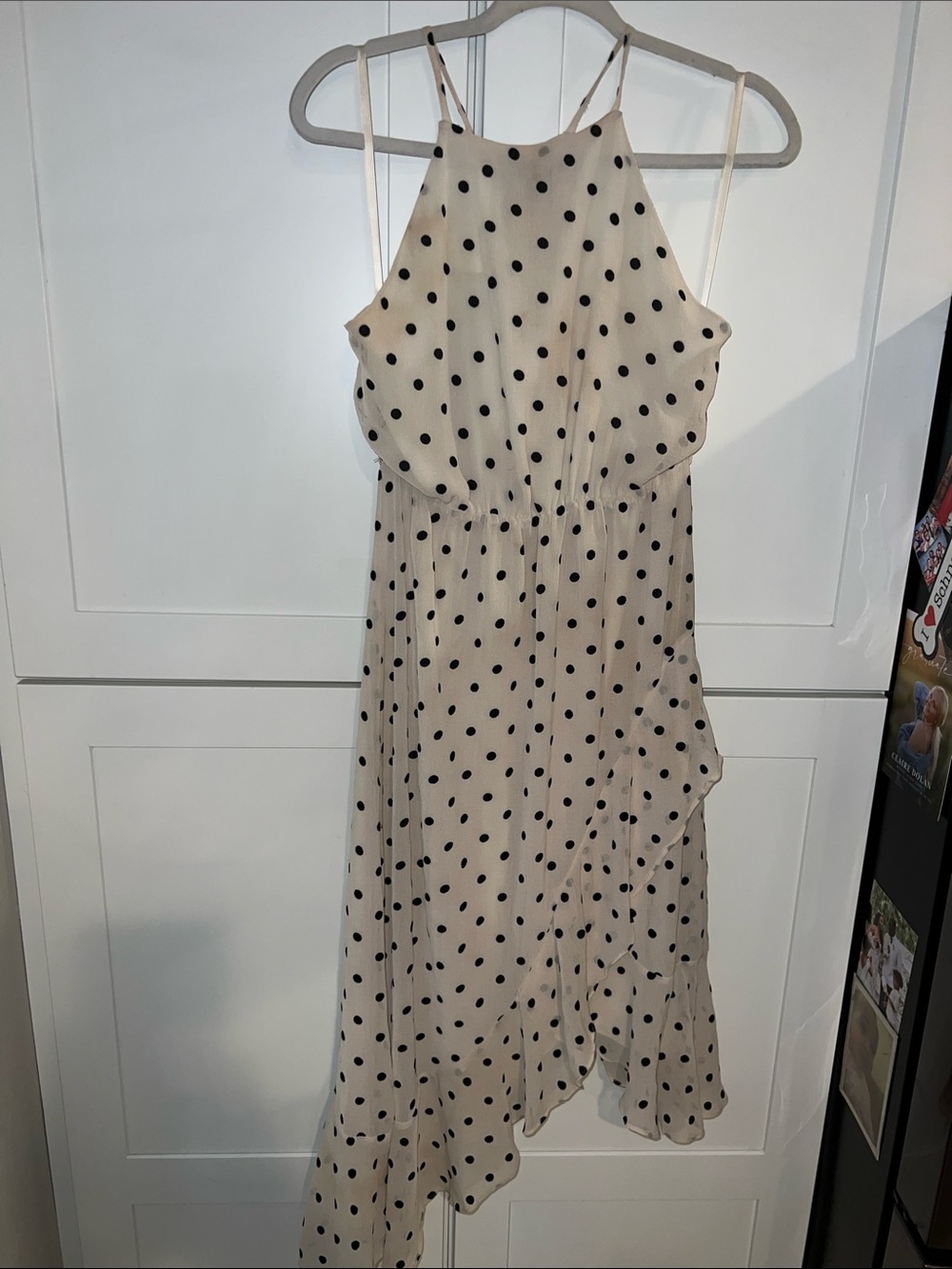 Bardot Beige and Black Polka Dot Asymmetrical Dress Size 8